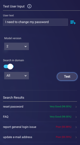 Using the Test User Input tool to trigger the intents and meta intent