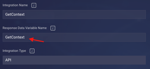 The Response Data Variable Name in an example API integration