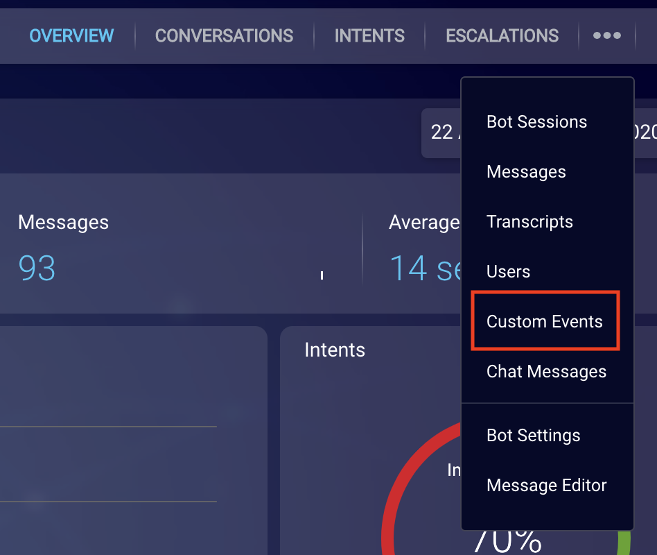 The Custom Events menu option in Bot Analytics