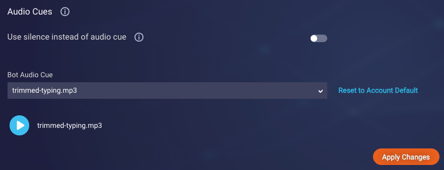 The voice settings that can be used to configure whether silence or an audio cue is used when the bot is busy processing the consumer's request