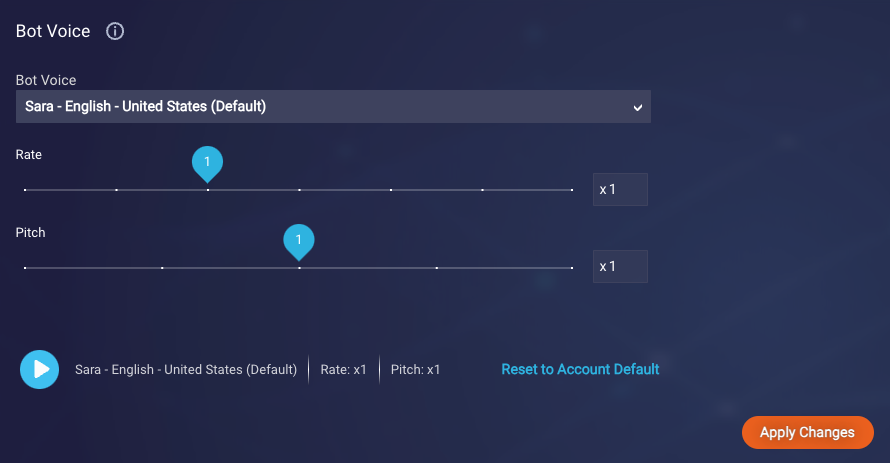 The voice settings that can be used to configure whether the voice to use, as well as the rate and pitch