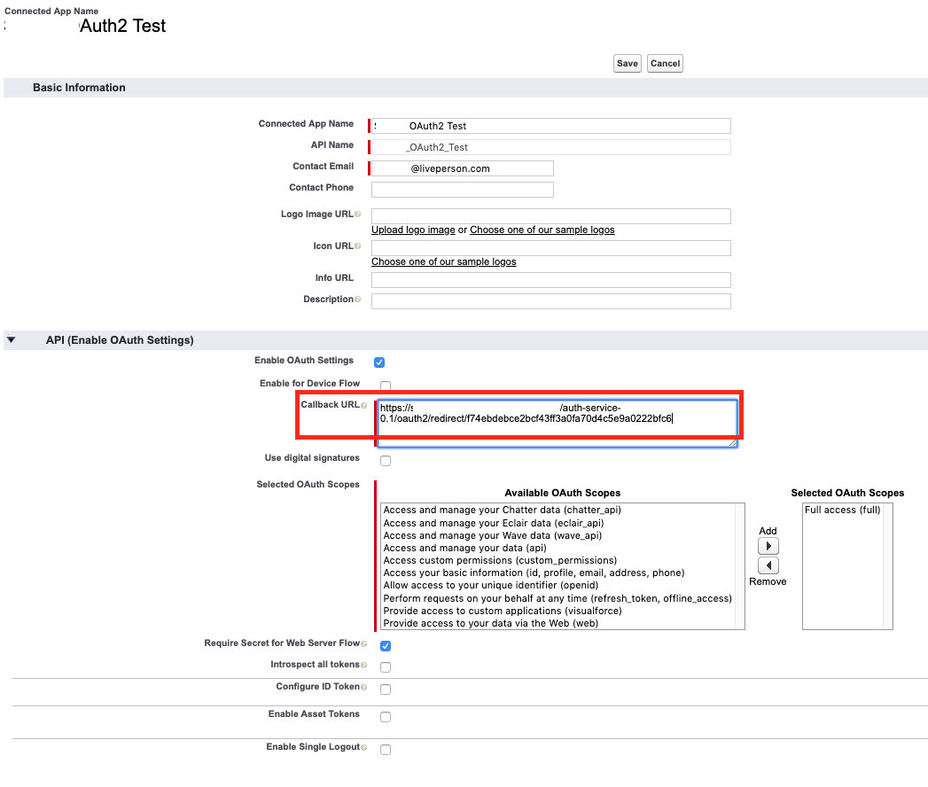 Setting the redirect URI in the resource, for example, Salesforce