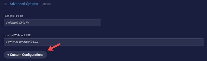 The Custom Configurations button for adding custom configuration fields to an agent connector