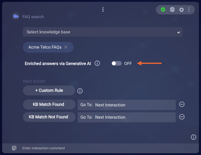 The Enriched answers via Generative AI toggle on the face of the KnowledgeAI interaction