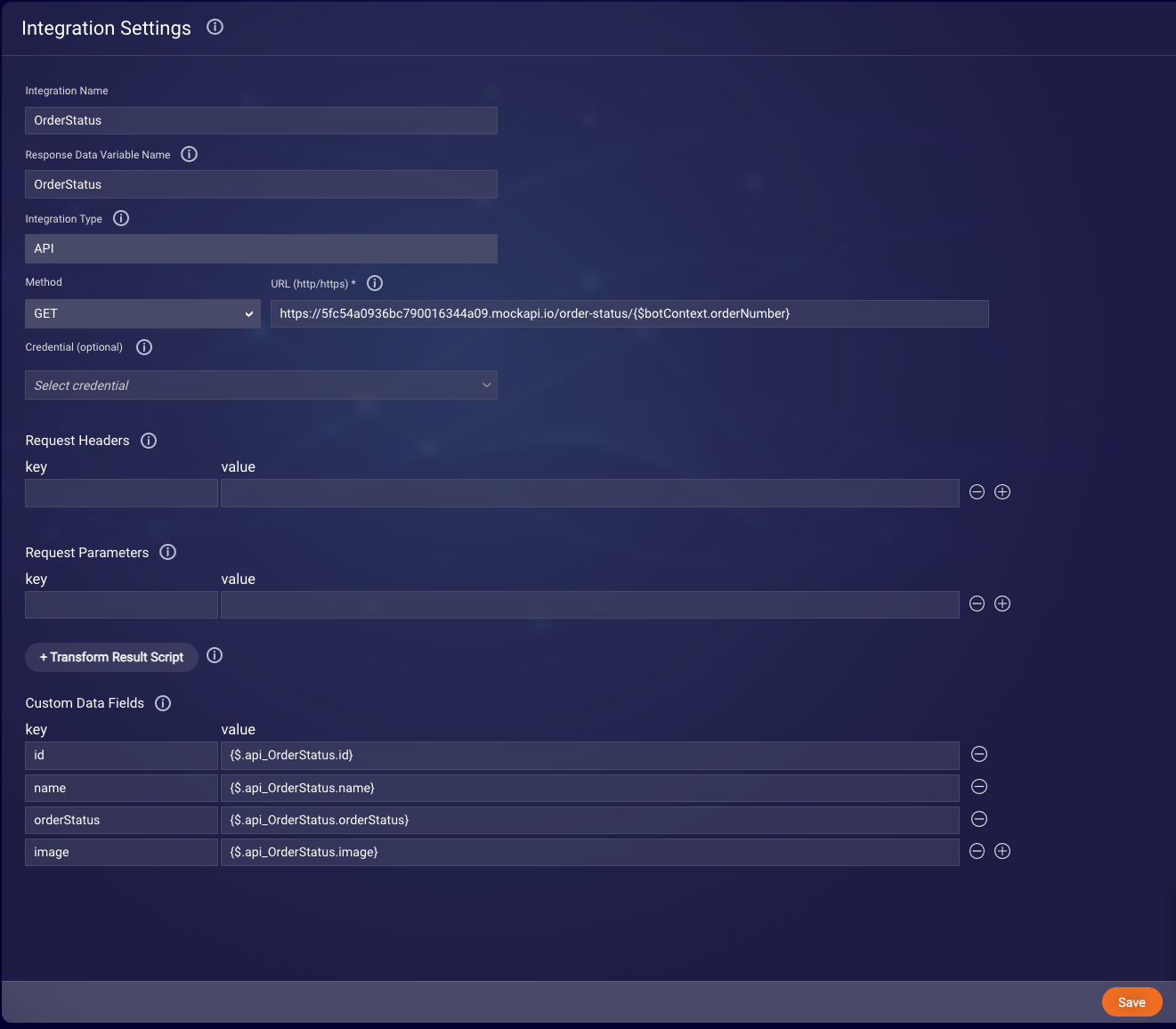 The Integration Settings window