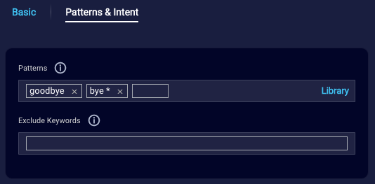 The Patterns and Intent tab with some goodbye patterns added