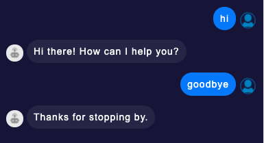 Previewing the conversation by entering goodbye