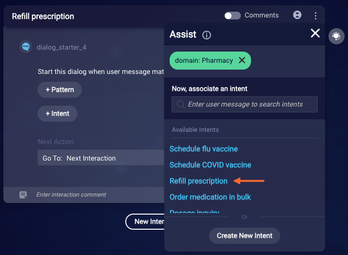 Selecting the Refill Prescription intent