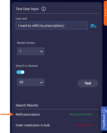 Using the tool to match consumer utterances to the Refill prescription intent