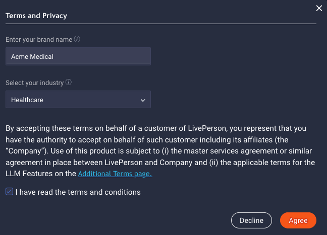 The window for accessing the terms and conditions to review