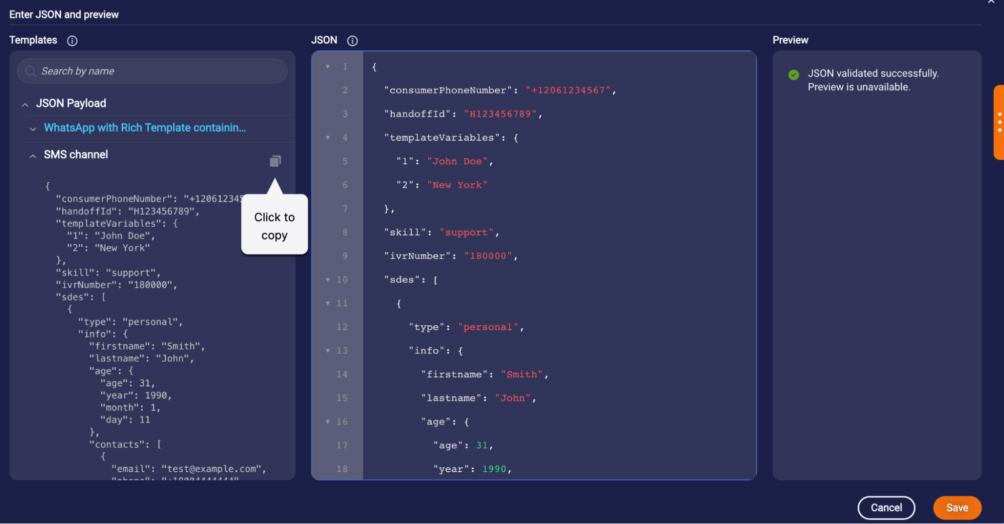 Specifying the JSON for the post body