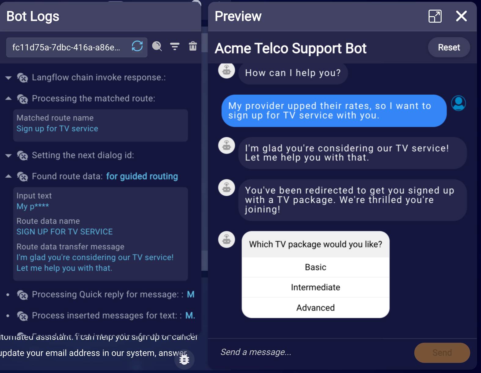 An example of debugging a Routing AI agent using Bot Logs