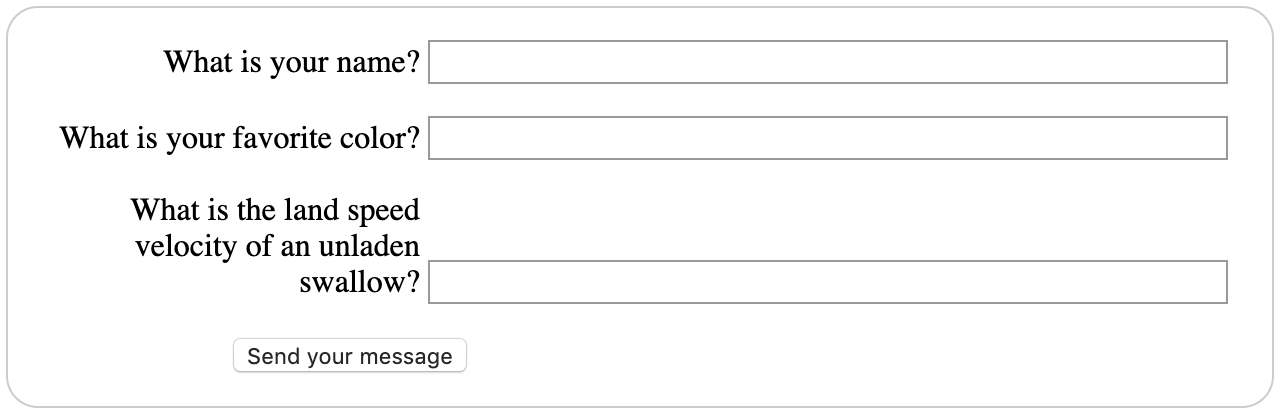 A simple example form to collect some info, e.g., what is your name