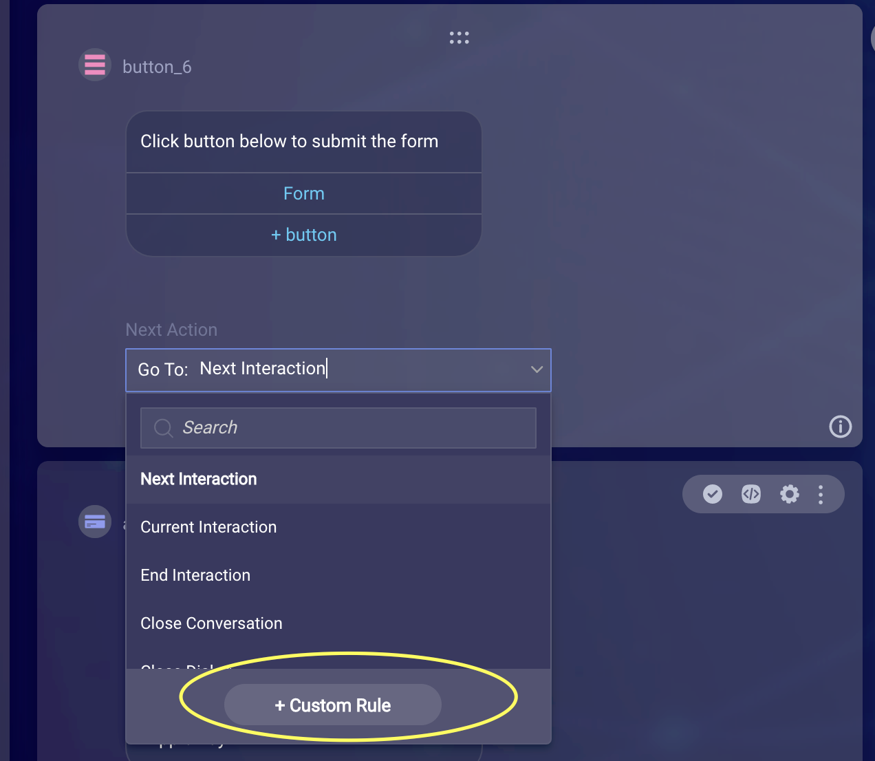 The Custom Rule button on the button question
