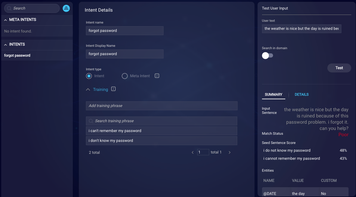 Example utterance with Key Phrase Matching disabled