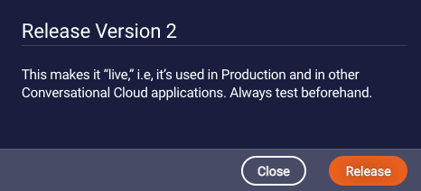 The Release version pop-up window where you confirm the action