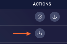 The Actions column in the table of versions, with a callout to the download CSV button