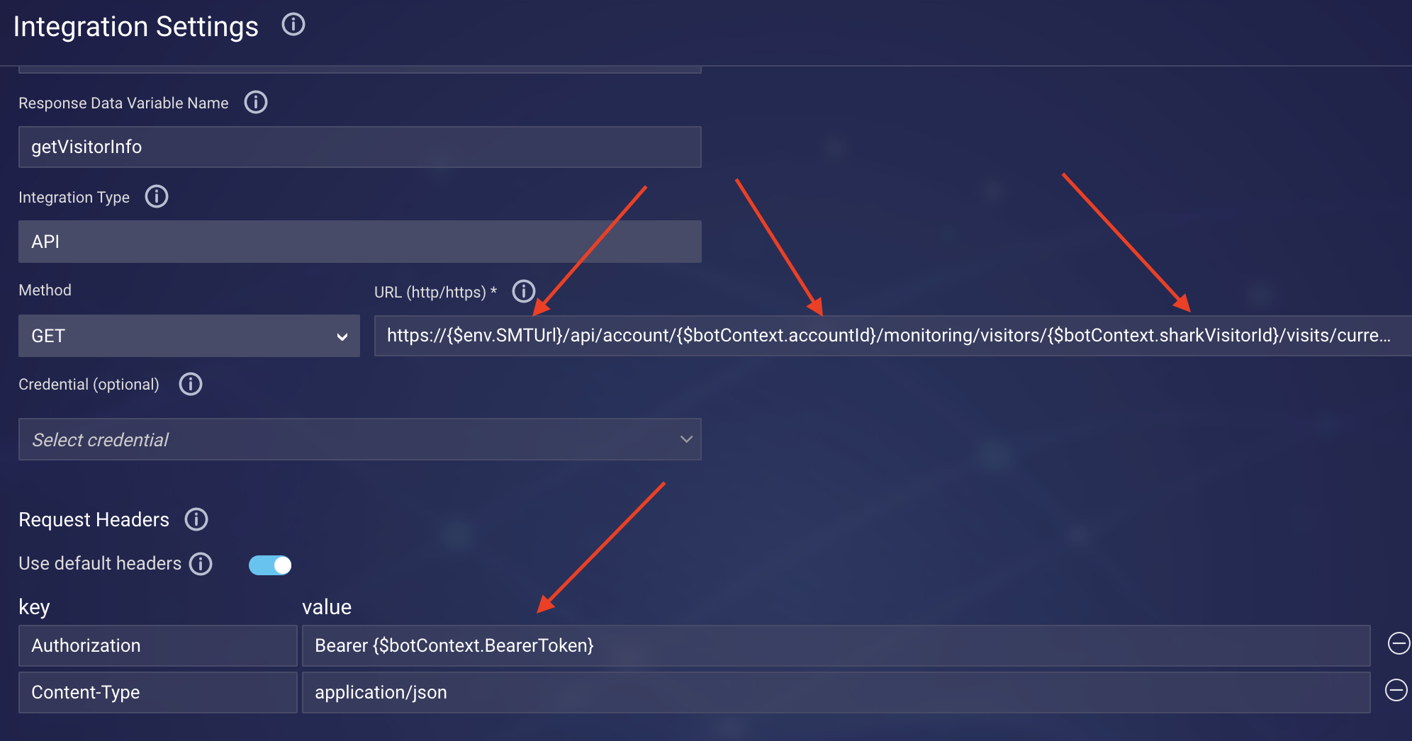 Another example configuration where variables and environment variables are used to specify values