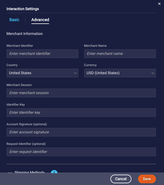 The Advanced settings in an Apple Pay interaction