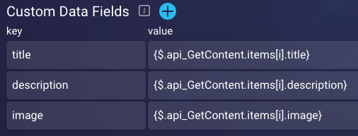 Some example cusstom data fields, showing the i notation to signify an array