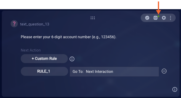 The green dot that indicates the presence of custom code in the interaction