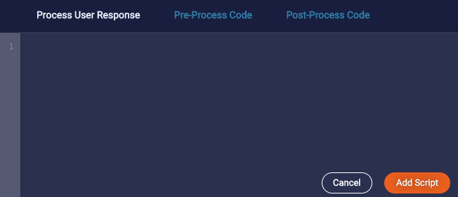 The Process User Response panel for entering custom code