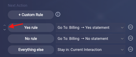 The up and down arrows you can use to reorder custom rules