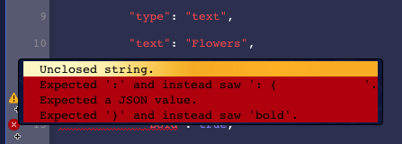 Examples of warning and failure indicators after validation checks are performed