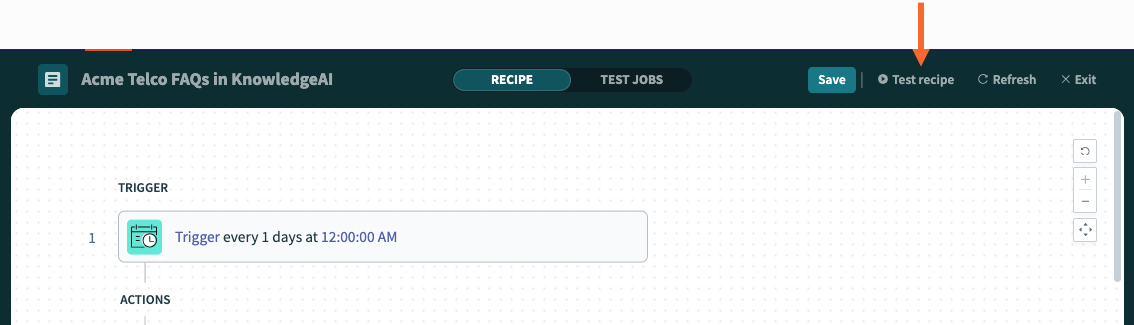 The Test Recipe button