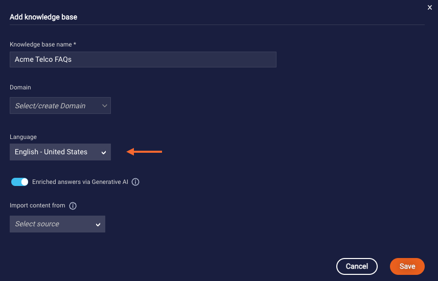 Specify knowledge base language