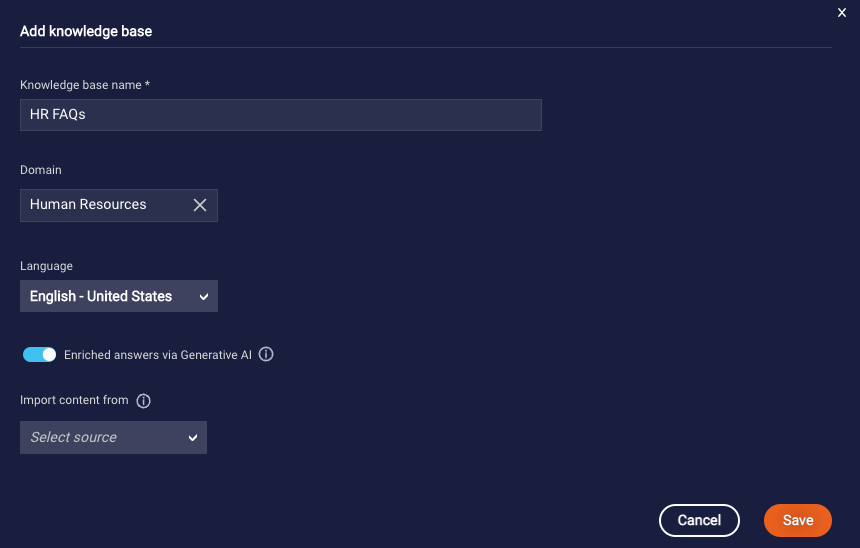 Associating a domain with an internal knowledge base