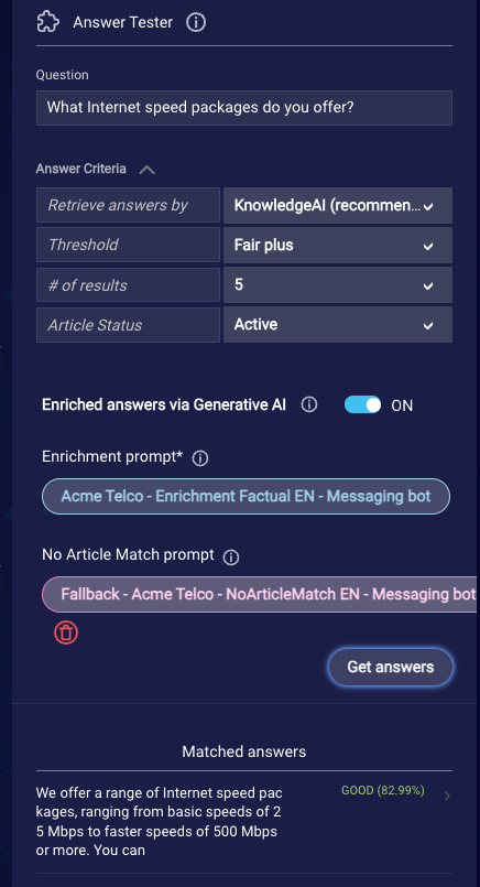 The results of an example test using the Answer Tester