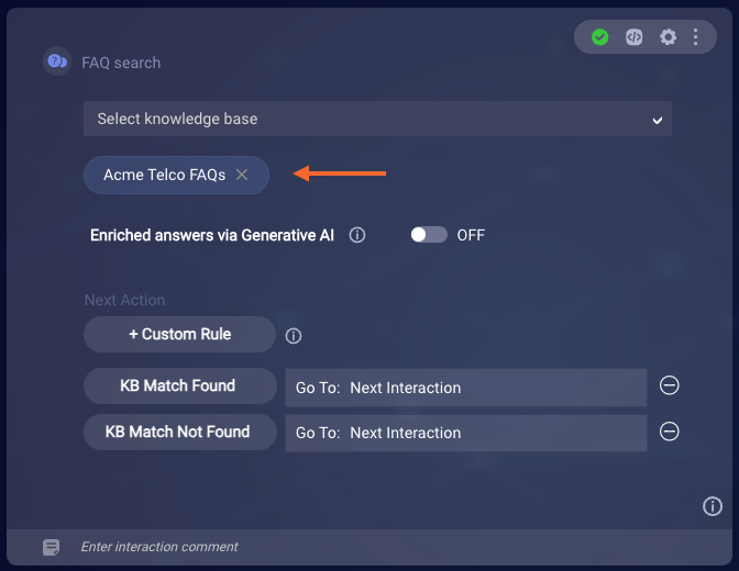 Selecting the knowledge bases to search on the KnowledgeAI interaction