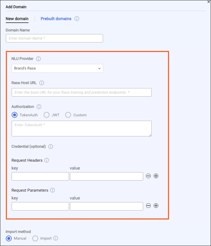 Rasa-specific info when adding a domain