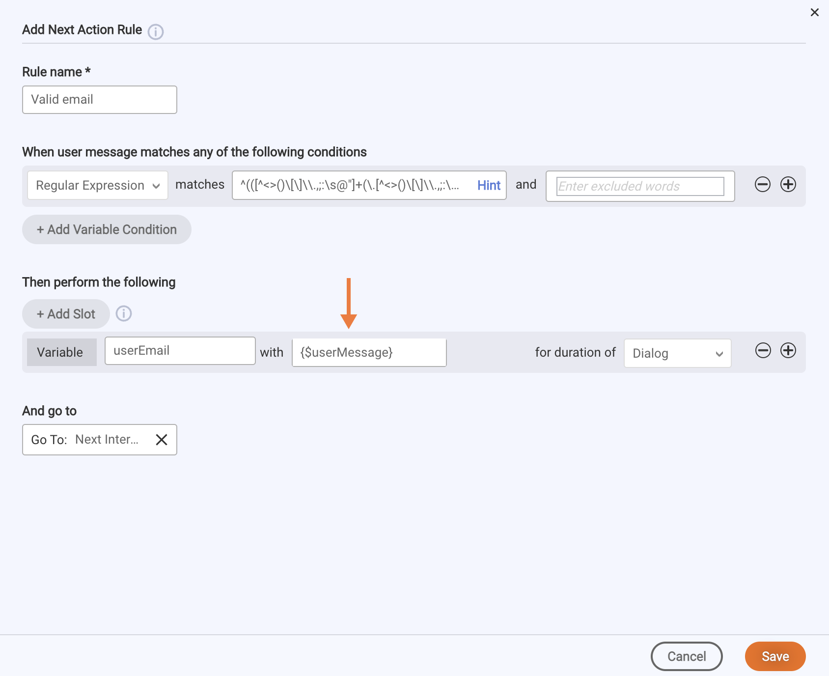 Storing the consumer's most recent message in a variable in a rule