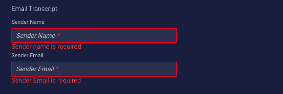 The settings in the Email Transcript interaction for specifying the sender name and sender email address