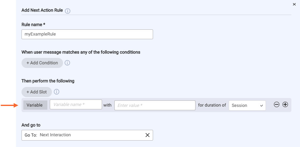 The fields for definining a variable in a rule