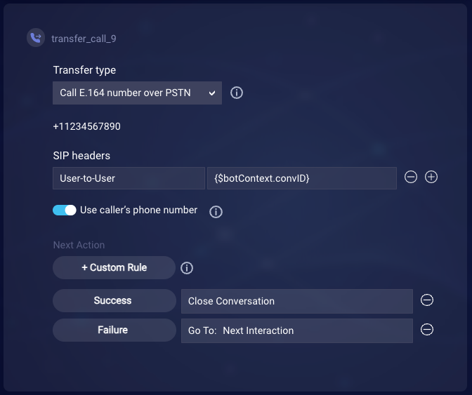 An example Transfer Call integration interaction