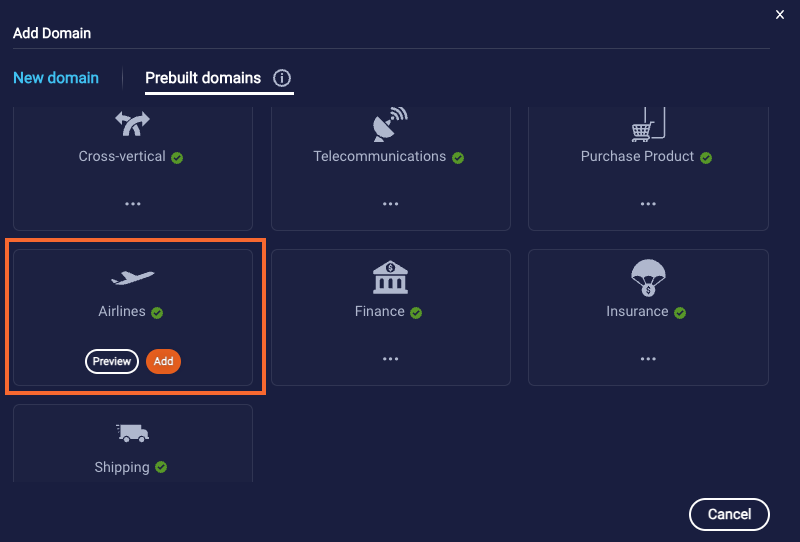 Adding the Airline prebuilt domain