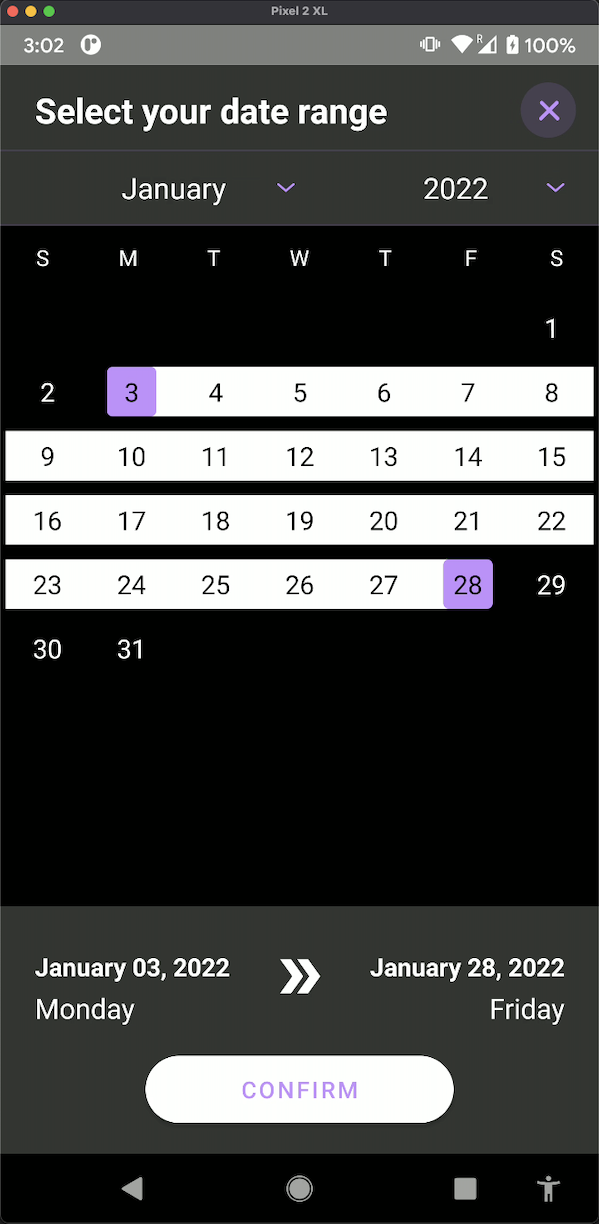 Date Picker Range Selection