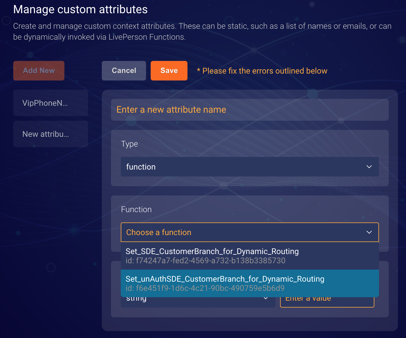 Selecting a FaaS function from the Function list