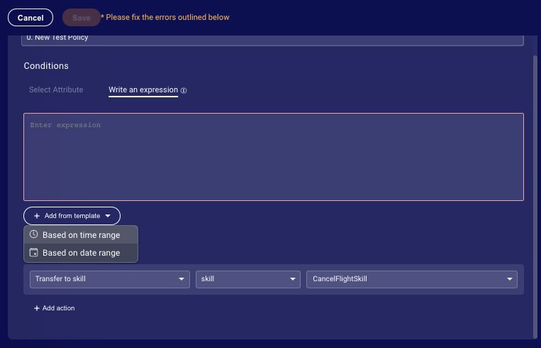 Using predefine templates to create a routing policy