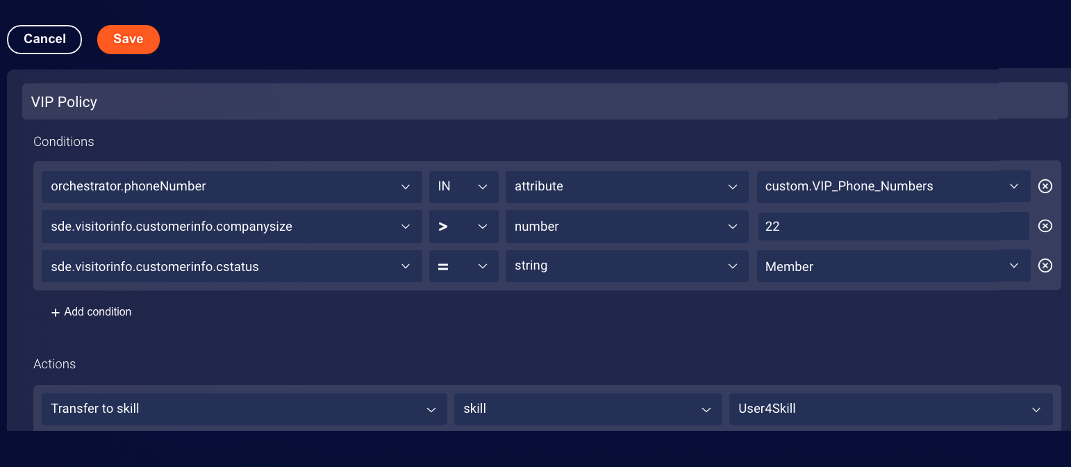 Multiple conditions added in a single policy