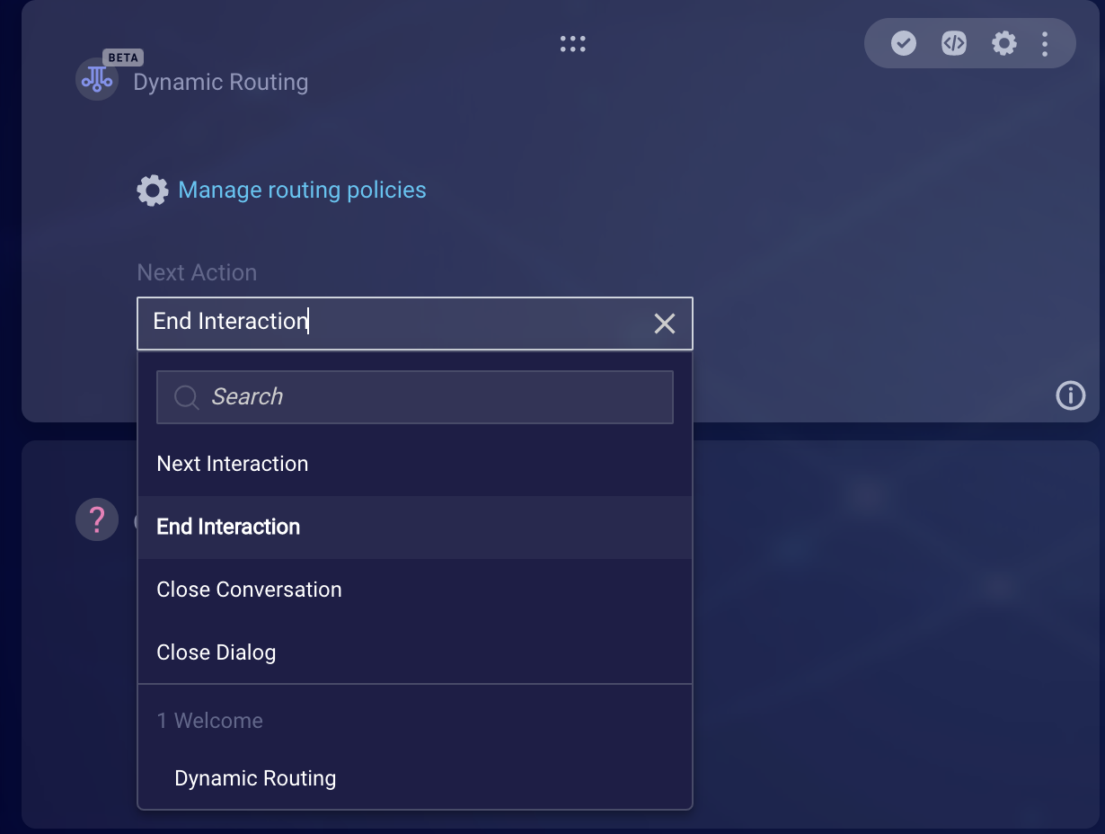 Selecting the next action in a Dynamic Routing interaction