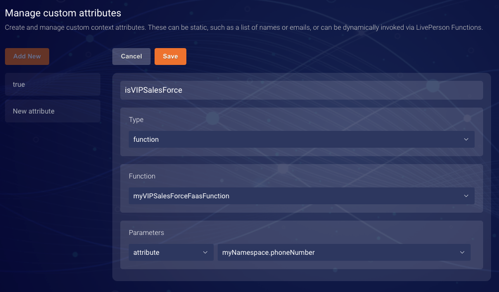 Adding a custom attribute in the Manage custom attributes section