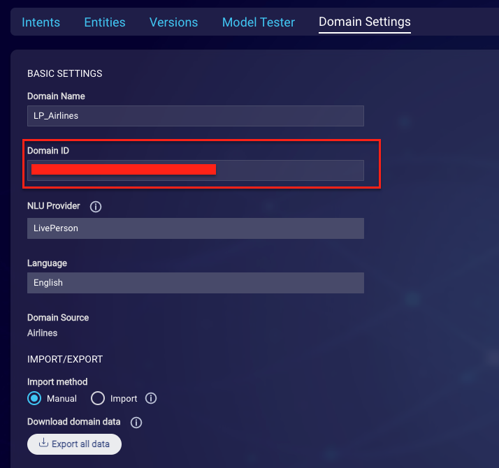 The Domain ID field in the settings for a given domain