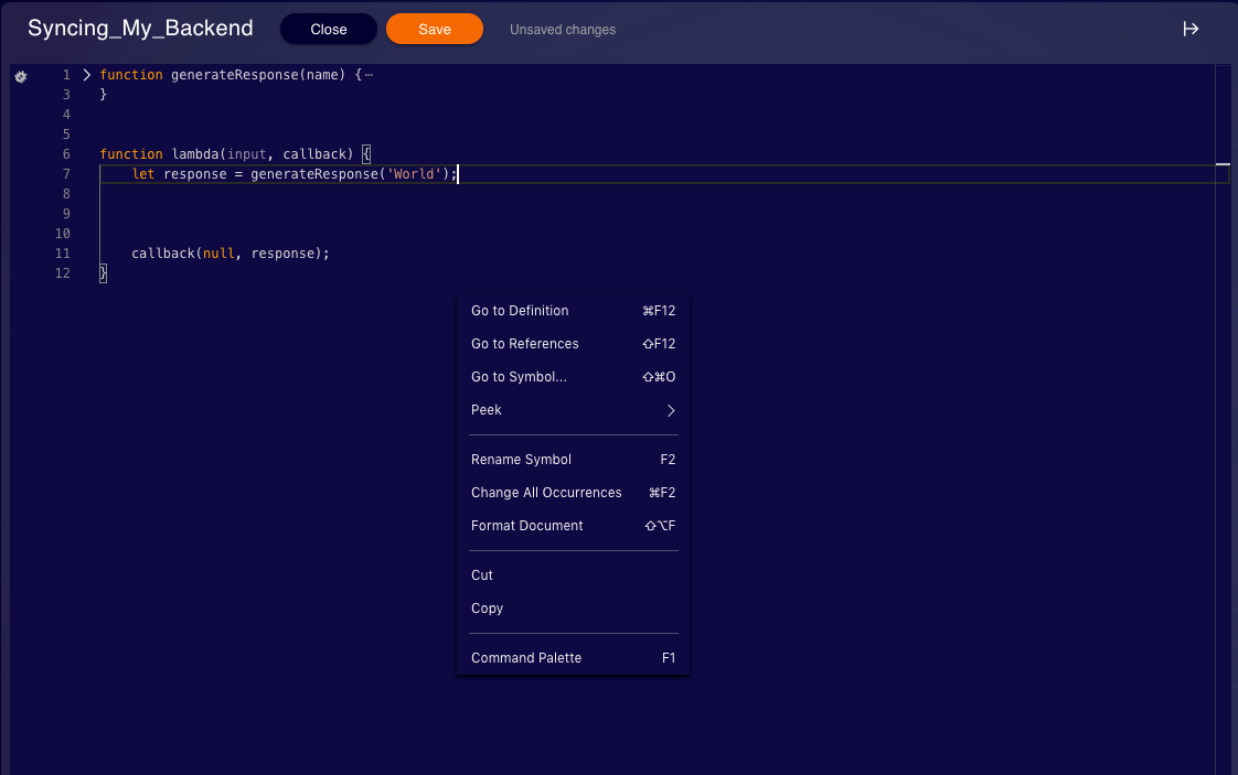 Functions: code navigation menu