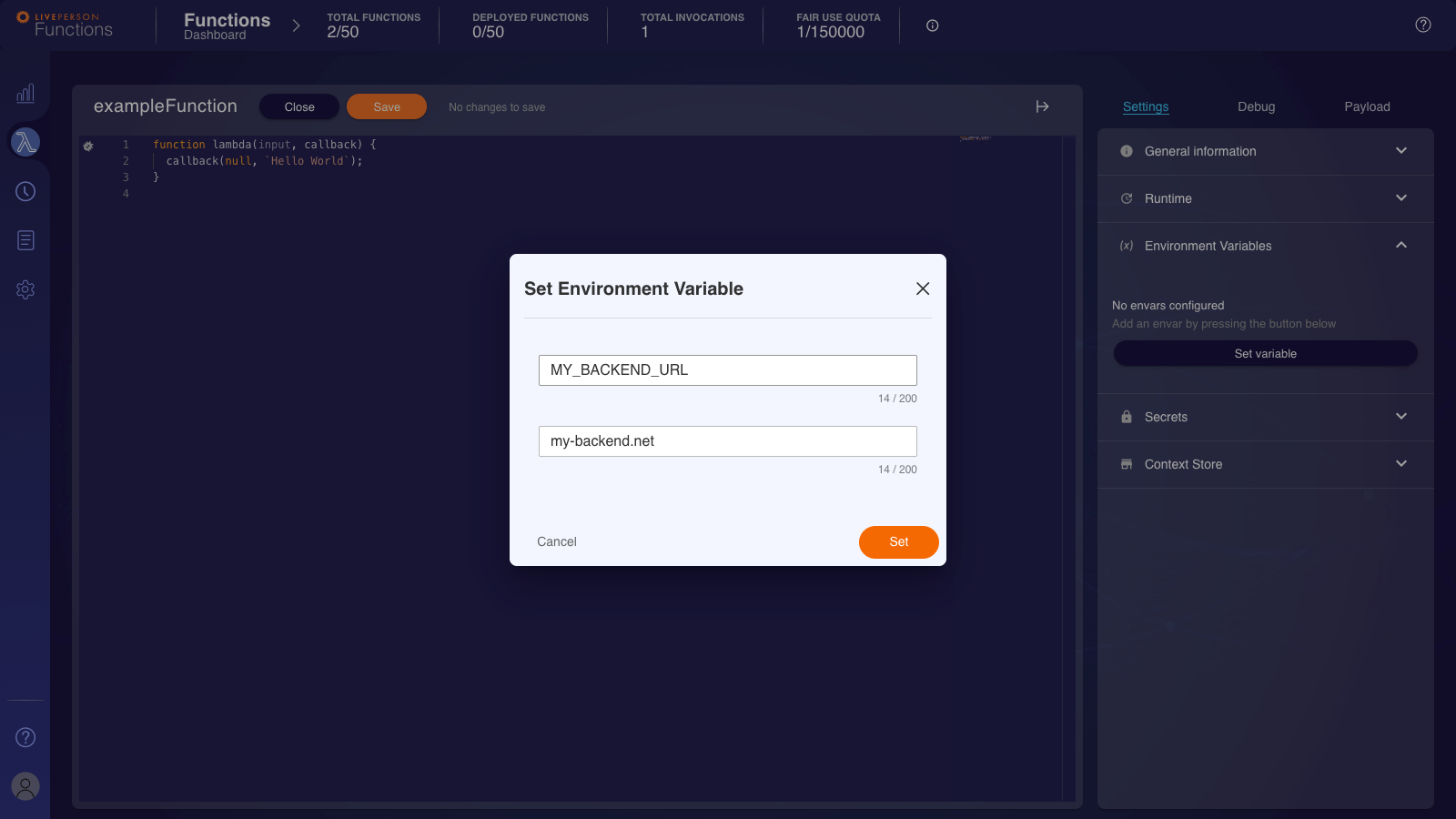 Functions: Environment Variable Creation