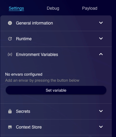 Functions: Environment Variable Sidepannel