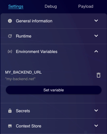 Functions: Environment Variable update Sidepannel